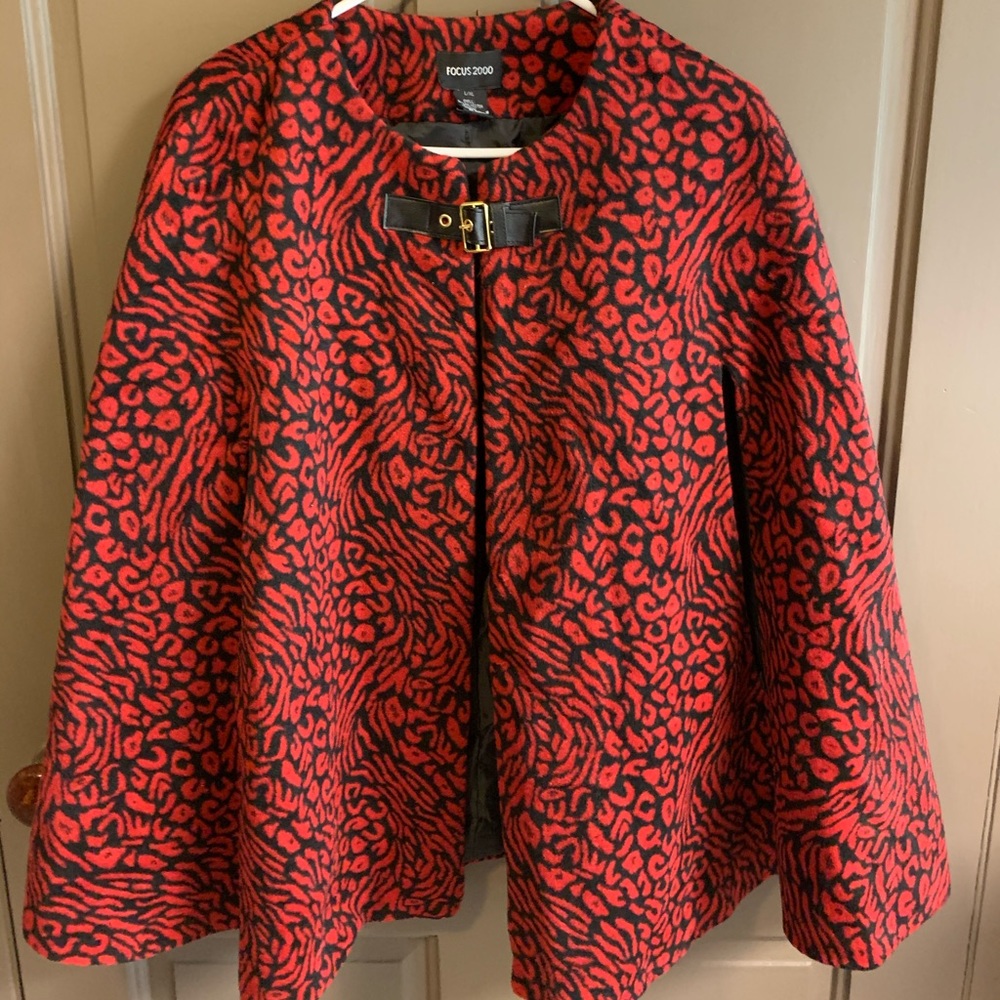 Red and black animal print winter cape